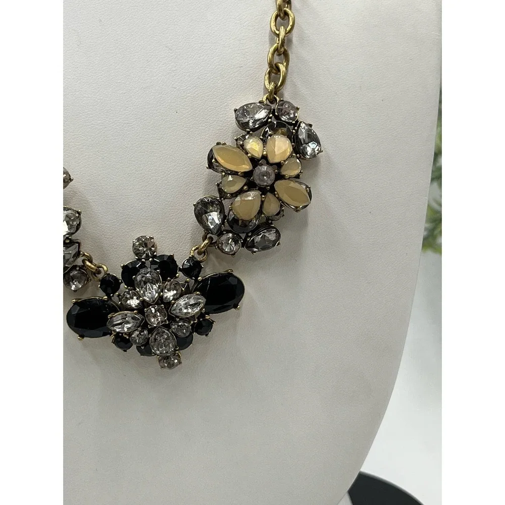 J. Crew Black Gray and Taupe Clear‎ Rhinestone Cluster Statement Necklace
